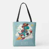 Tote Bag Fusée à cheval de Dinosaure de l'espace Whimsssboy (Dos)