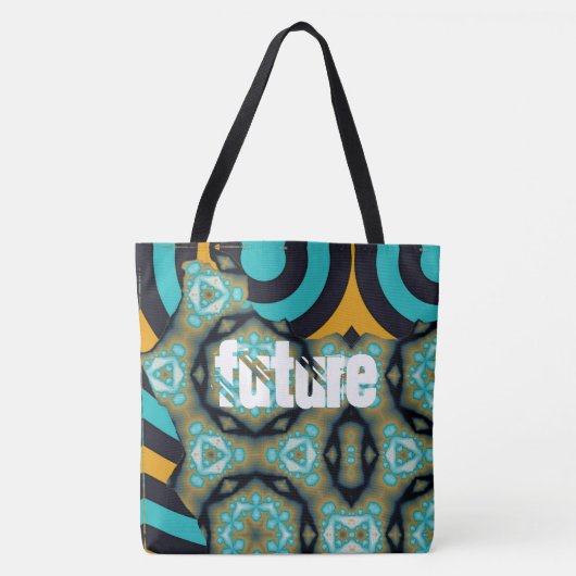 Tote Bag Futur -motif fractal et géométrique en turquoise (Devant)