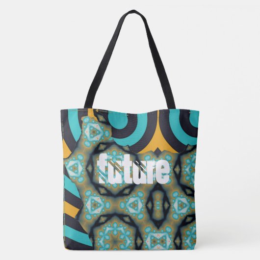 Tote Bag Futur -motif fractal et géométrique en turquoise (Dos)
