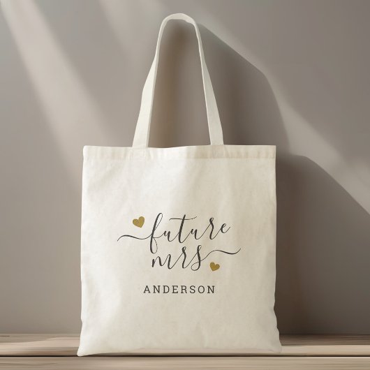 Tote Bag Futur Mrs à cœurs dorés en écriture moderne