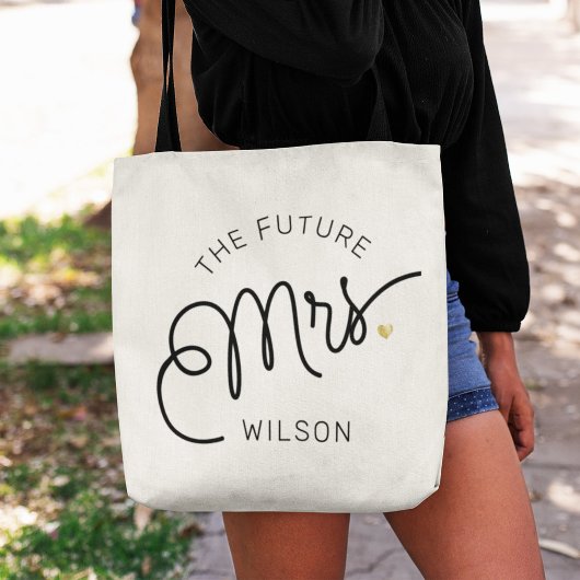 Tote Bag Futur MRS Bride Modern Script Gold Nom