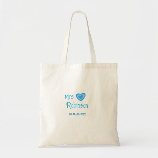 Tote Bag Future mariée Mme ajouter nom date aquarelle cœur (Devant)
