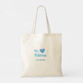 Tote Bag Future mariée Mme ajouter nom date bleu cœur aquar (Dos)