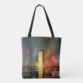 Tote Bag Futuristic Cityscape with Neon Reflections (Dos)