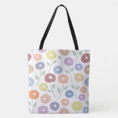 Tote Bag Fuzzy Flower Lg Pattern Pastels on White (Devant)