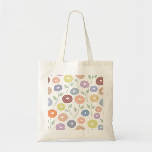 Tote Bag Fuzzy Flower Lg Pattern Pastels on White (Devant)