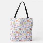 Tote Bag Fuzzy Flower Rpt Pattern Pastels on White (Devant)
