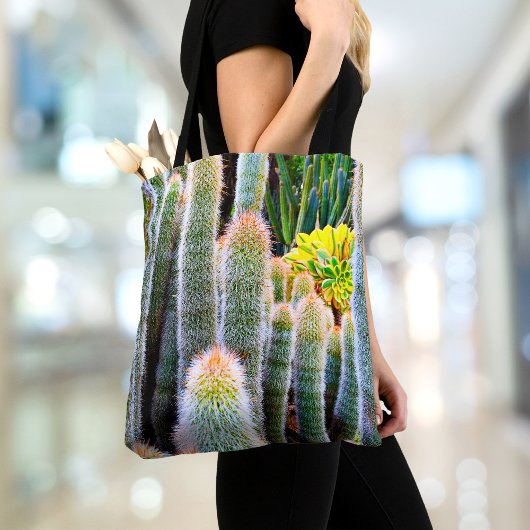 Tote Bag Fuzzy Green Cactus Succulent Photo Simple Moderne