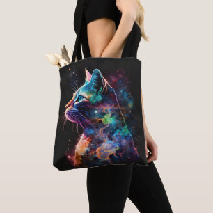 TOTE BAG GALAXIE NOIRE IMPRESSIONNISTE CHAT AVEC ÉTOILES