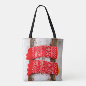 Tote Bag Gants tricotés rouges dans la neige (Dos)