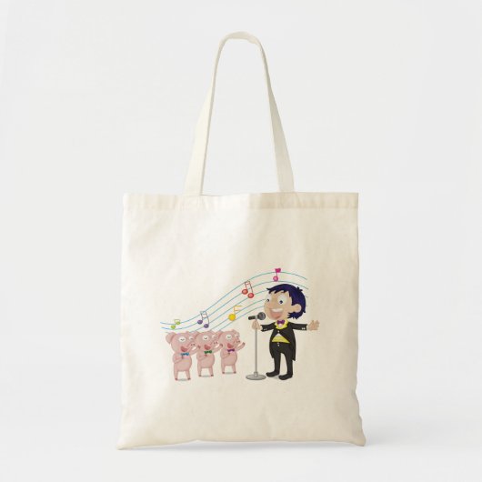 Tote Bag Garçon et cochons chantant (Devant)