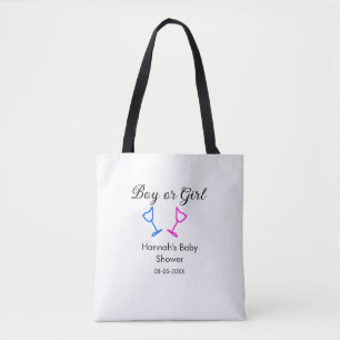 Tote Bag Garçon ou fille baby shower rose bleu verre nom da