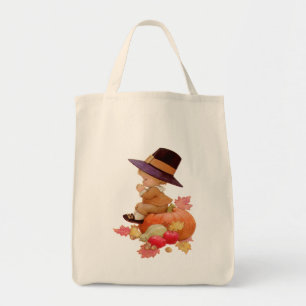 Tote Bag Garçon pèlerin vintage priant sur Citrouille