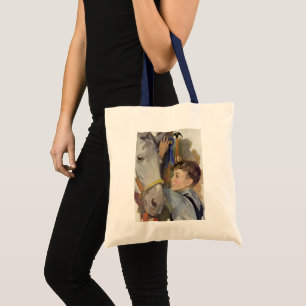Tote Bag Garçon vintage avec son cheval gagnant ruban bleu
