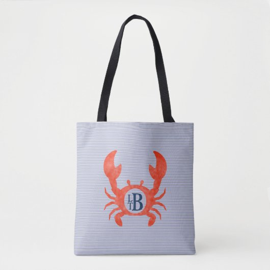 Tote Bag Garçons Aquarelle Crabe Monogramme Circle (Devant)