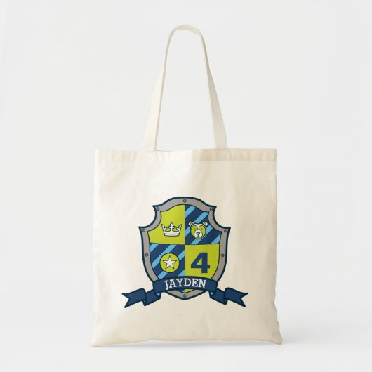 Tote Bag Garçons enfants chevalier nom de l'écu vert bleu (Devant)