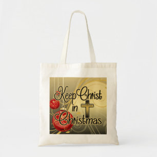 Tote Bag Garder le Christ à Noël, Gold/Red Christian