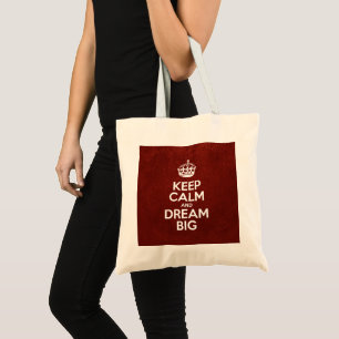 Tote Bag Gardez le calme et rêver grand, Cuir rouge, Typogr