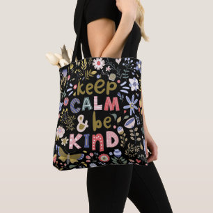 Tote Bag Gardez Le Calme Et Soyez Des Fleurs D'Art Folk
