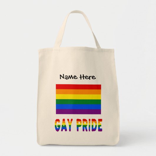 Tote Bag Gay Pride and Rainbow Flag with Your Nom (Devant)