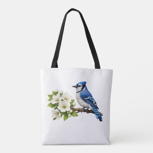 Tote Bag Geai bleu avec des fleurs blanches (Dos)
