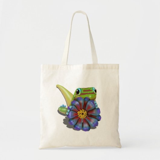 Tote Bag Gecko avec Zinnia Flower (Devant)