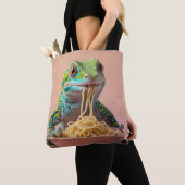 Tote Bag Gecko Drôle Manger Spaghetti (De près)