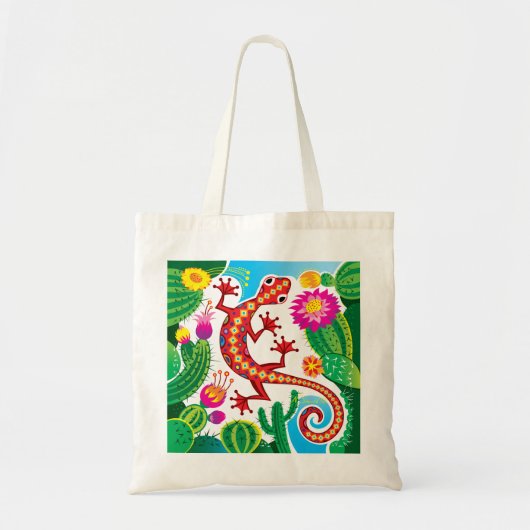 Tote Bag Gecko du Sud-Ouest avec Fleurs de Cactus (Devant)