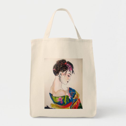 Tote Bag Geisha japonais avec kimono bleu (Devant)