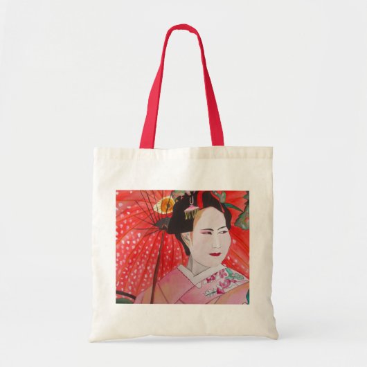 Tote Bag Geisha japonais avec parapluie rouge art original (Devant)