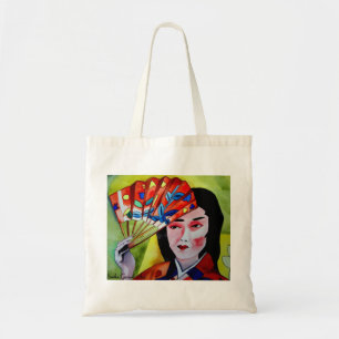 Tote Bag geisha japonaise avec ventilateur aquarelle art or