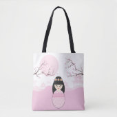 Tote Bag Geisha Kokeshi Doll on Typical Japanese Landscape (Devant)