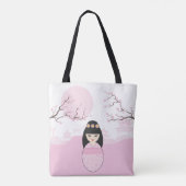 Tote Bag Geisha Kokeshi Doll on Typical Japanese Landscape (Dos)