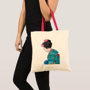 Tote Bag Geisha mignon japonais avec des fleurs de cerisier