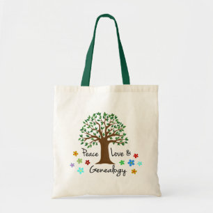 Tote Bag Généalogie Peace Love Family Tree