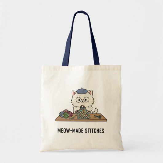 Tote Bag Genius Cat Knitting "Meow-Made" Present Design (Devant)