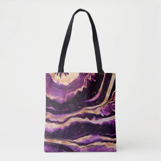 Tote Bag Géode Abstraite moderne Agate d'or rose foncé viol (Devant)