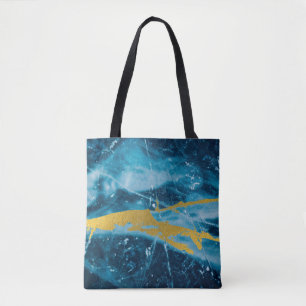 Tote Bag Géode Agate Gemstone Blue et Gold