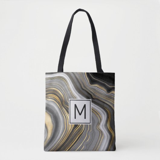 Tote Bag Géode moderne Gold & Grey Agate Monogramme (Devant)