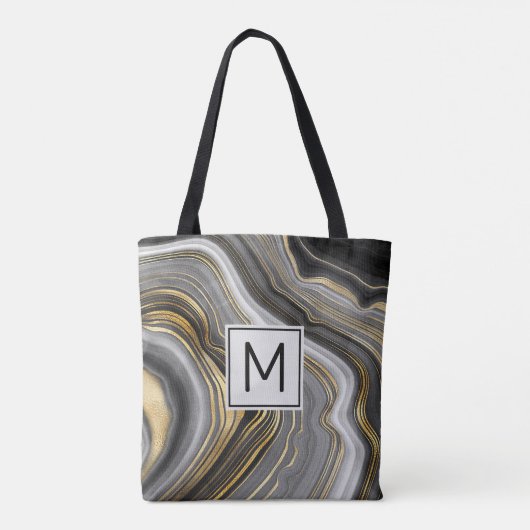 Tote Bag Géode moderne Gold & Grey Agate Monogramme (Dos)