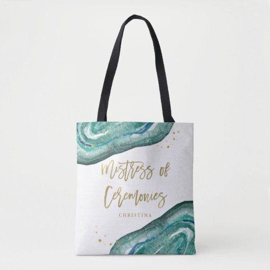 Tote Bag Géode Turquoise aquarelle | Maîtresse des cérémoni (Devant)