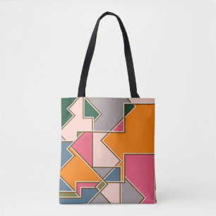 Tote Bag geometric seamlestern pattern, lines, oranges, pur