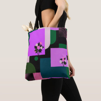 Tote Bag Géométrie botanique violette audacieuse