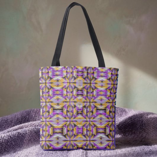 Tote Bag Géométrie de diamant violet et jaune