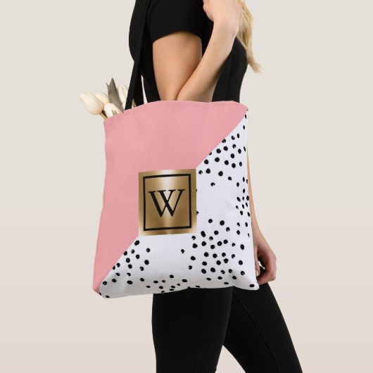 Tote Bag Géométrie rose et Pois (De près)