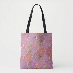 Tote Bag Géométrique Abstraite : Aquarelle d'or marocaine