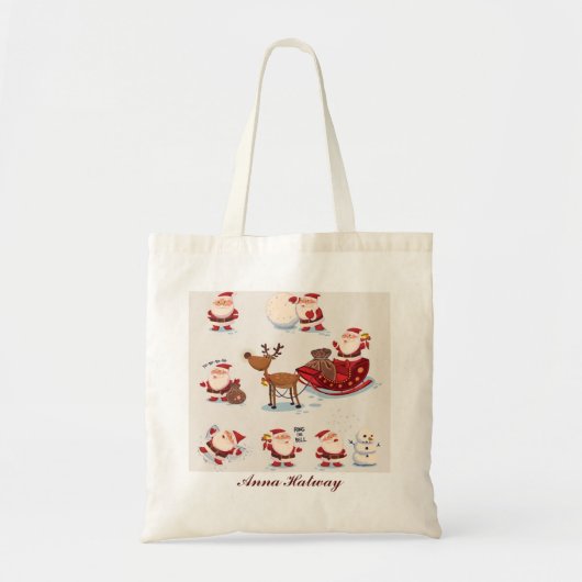 Tote bag | Gepersonaliseerde Kerstman & Vrienden K (Voorkant)
