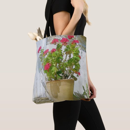 Tote Bag Géranium de couleur rouge (De près)