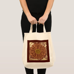 Tote Bag Gerbera Daisy Block Imprimer, Brown et Tan