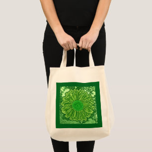Tote Bag Gerbera Daisy Block Imprimer, Emerald Green